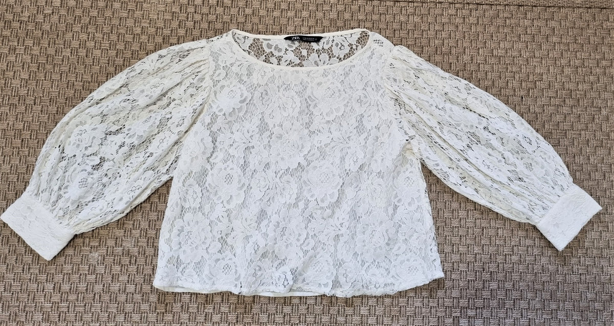 Zara lace balloon long sleeve  blouse work/play... m main image 1