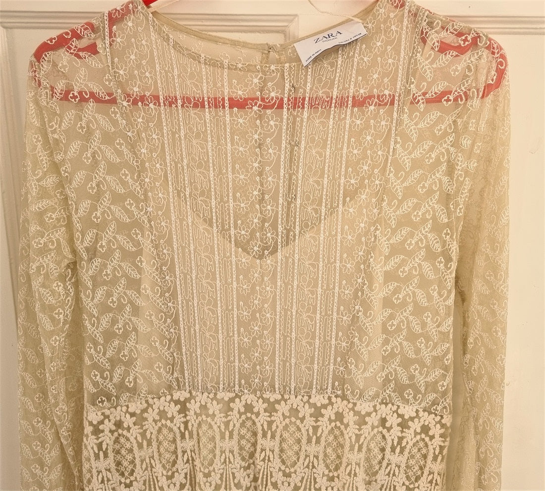 Zara boho cream lace tiered maxi dress  The Frockery