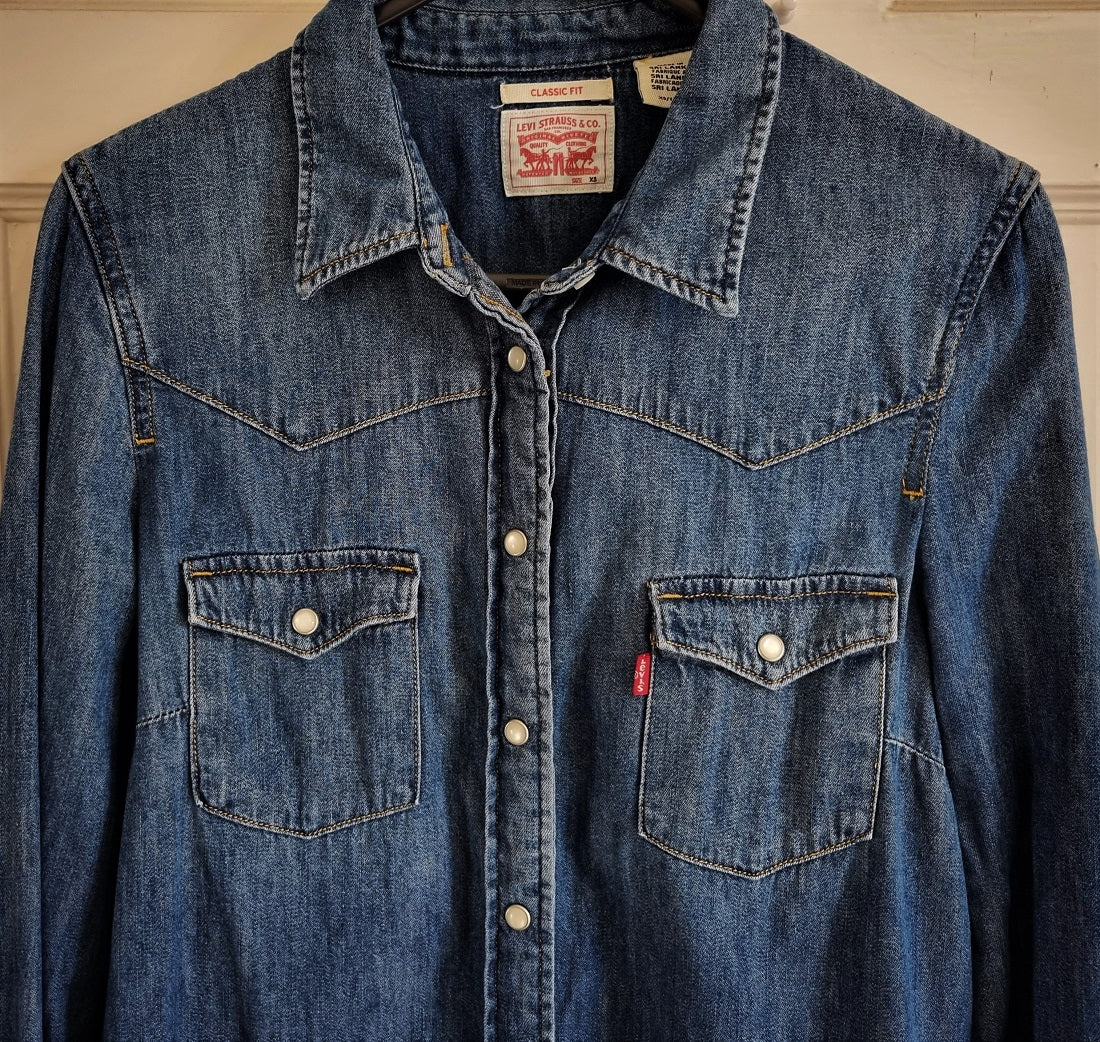 Levis Black Denim Shirt Womens Uk Oversized Denim Ladies Black Denim Shirt  Levis Pure Cotton, image size:1100x1042