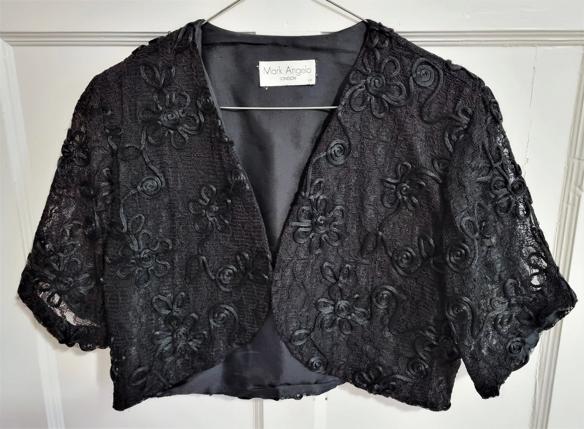 Mark Angelo black couched lace evening bolero  The Frockery