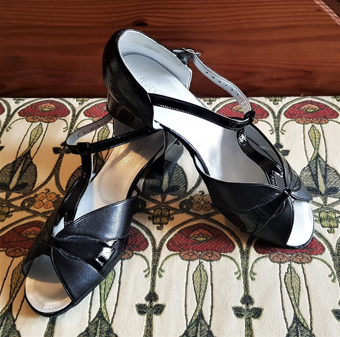 Equity Dance Steps black patent Latin ballroom shoes The Frockery