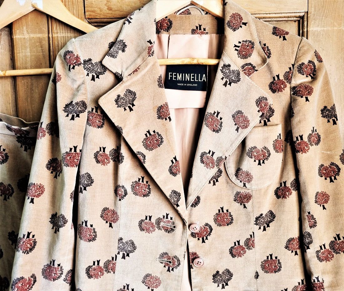 70s vintage Feminella beige print maxi skirt suit – The Frockery