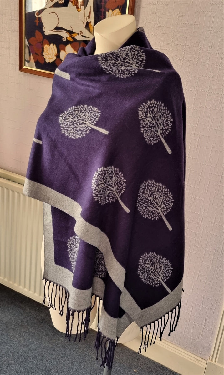 Pashmina Scarf Grey with Tree of Life Design