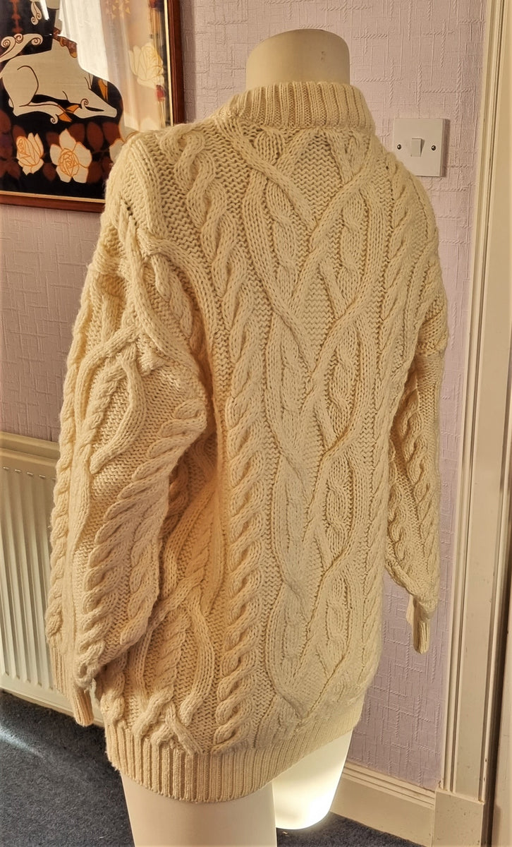 Cream Aran cable knit wool jumper The Frockery
