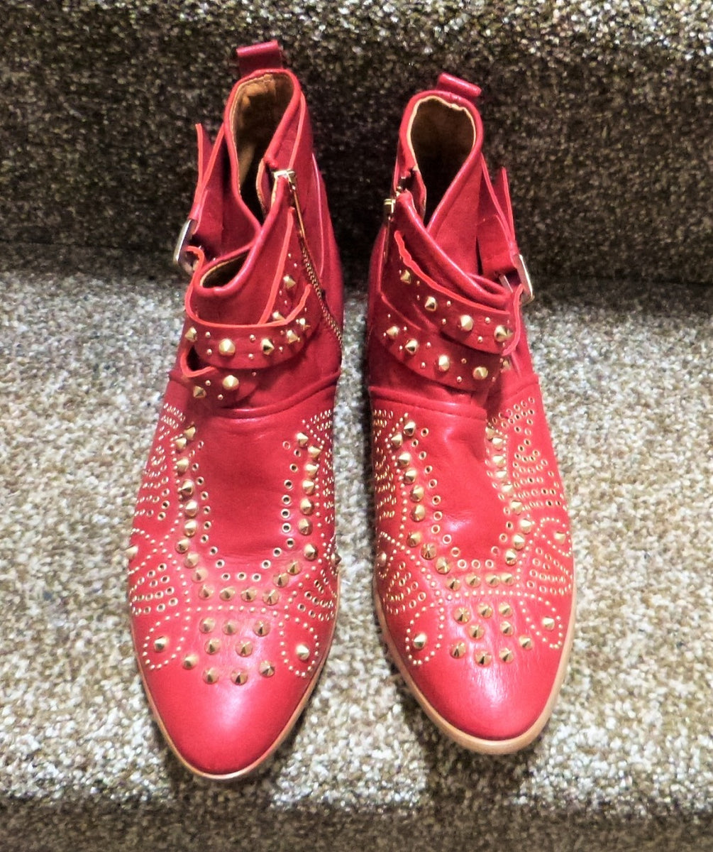 Red studded ankle boots sale