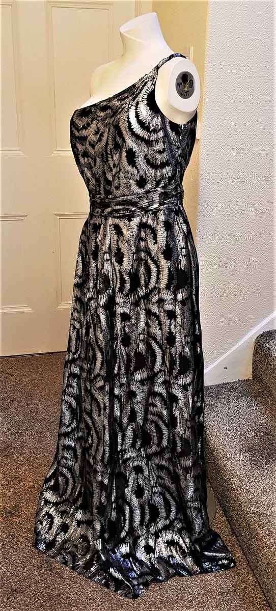 monsoon one shoulder dress silver and black one-shoulder evening – The Frockery Model is 58 and SIZE:34/32 Harrison 65