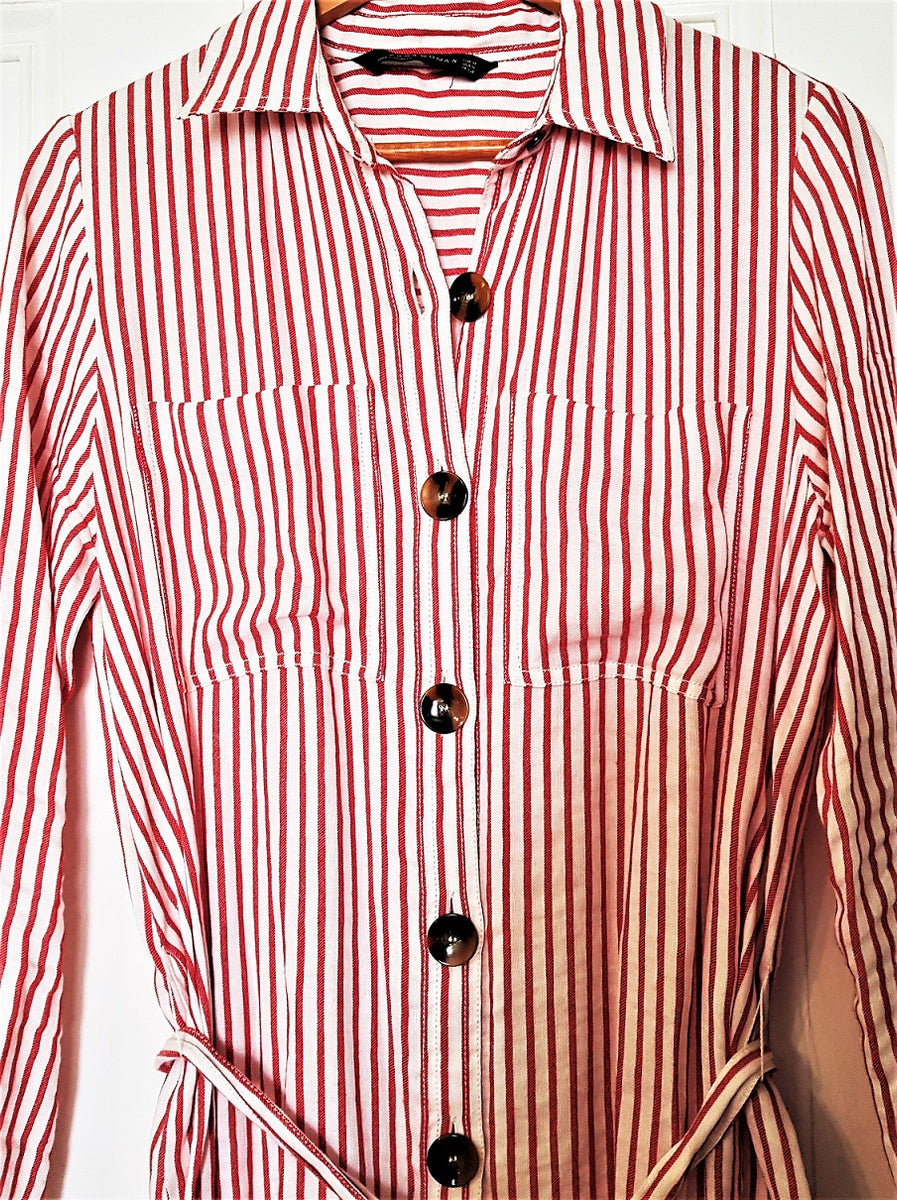 Zara red striped shirt dress – The Frockery Zara red striped shirt dress – The Frockery