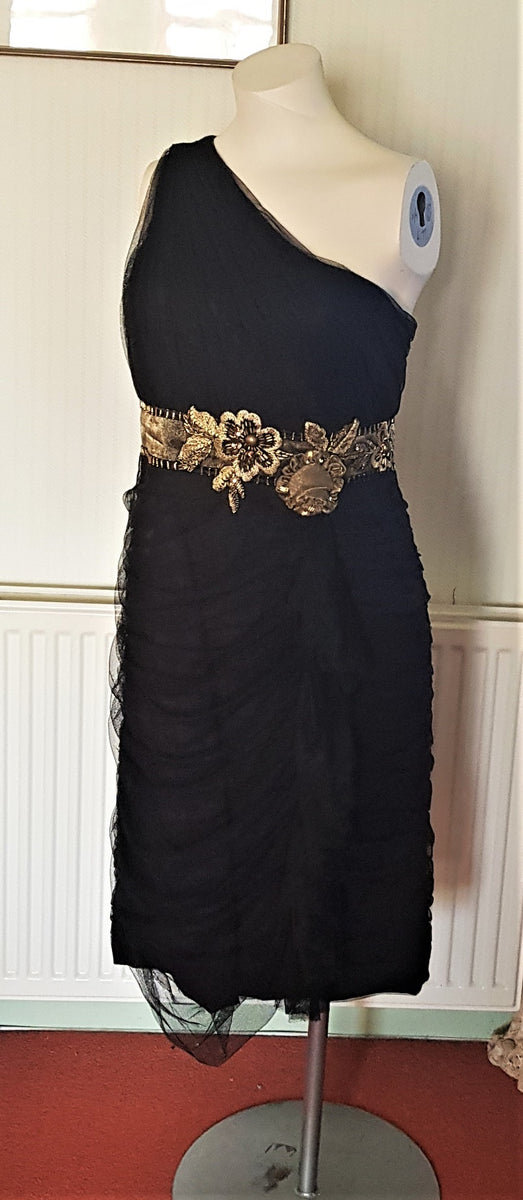 Monsoon embellished black net one-shoulder cocktail dress – The Frockery