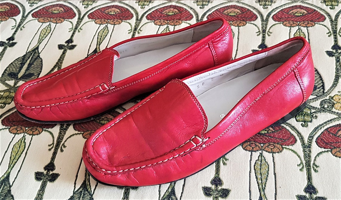 Red leather sale slip on loafer