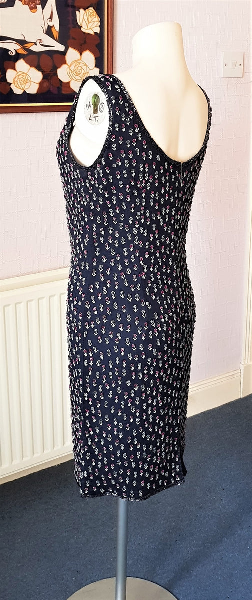 Monsoon Twilight navy silk embellished dress – The Frockery