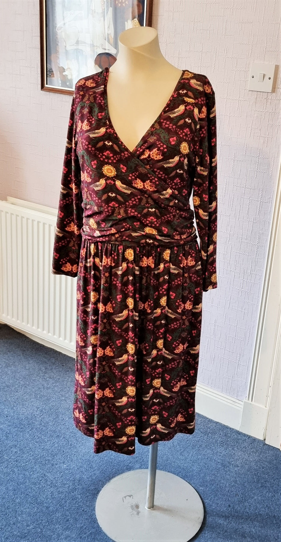 laura ashley jersey dress SIZE S / M 80s Laura Ashley Charcoal Cotton Dress - Long Sleeve Stretch Jersey Dress - Vintage Shawl Collar Fitted 90s Dress