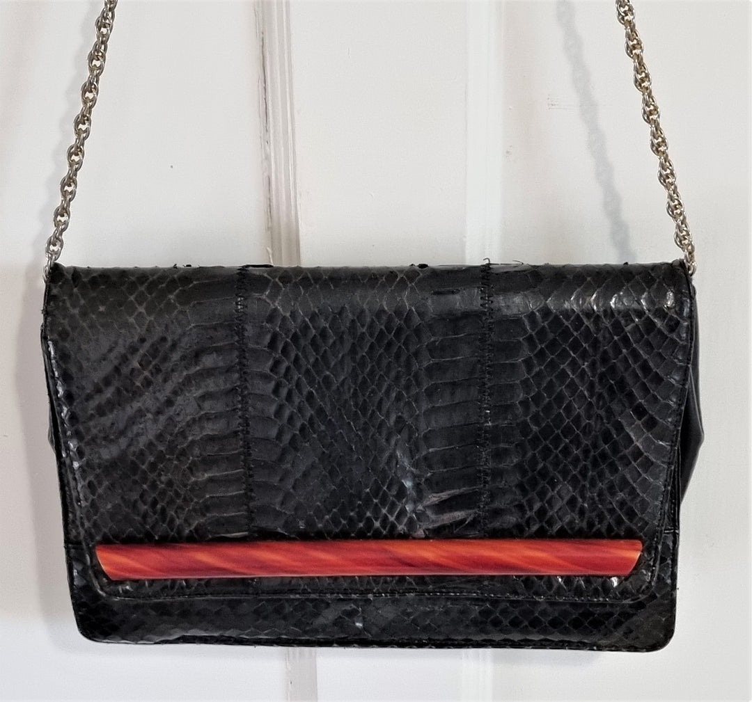 80s vintage Palizzio black snakeskin bag with lucite trim The Frockery