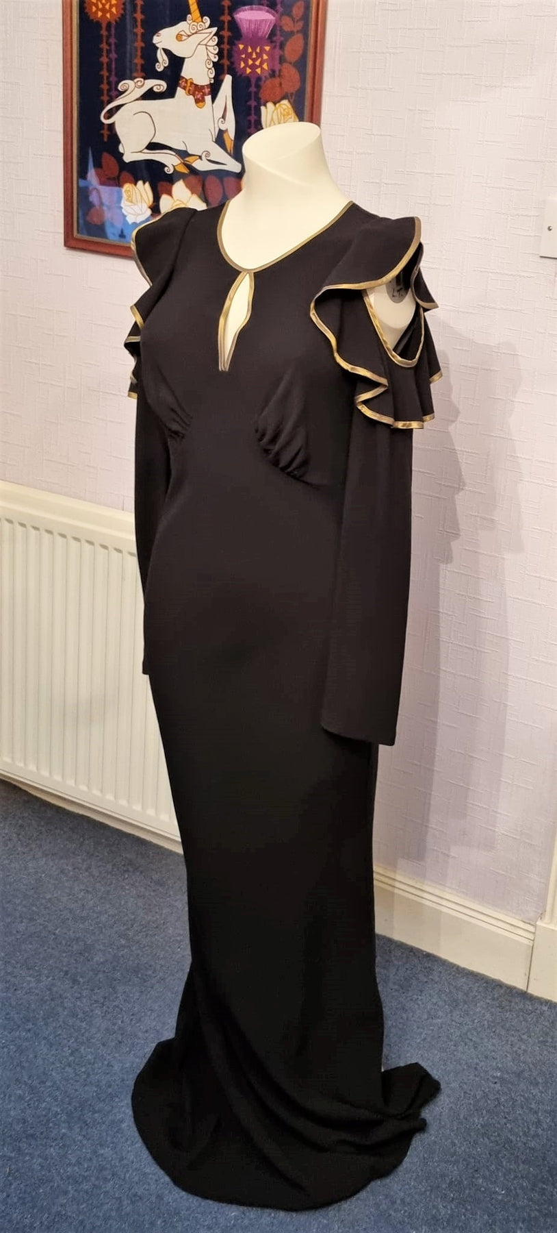 Ossie Clark black cold-shoulder evening cruise dress The Frockery Ossie Clark black cold-shoulder evening cruise dress The Frockery