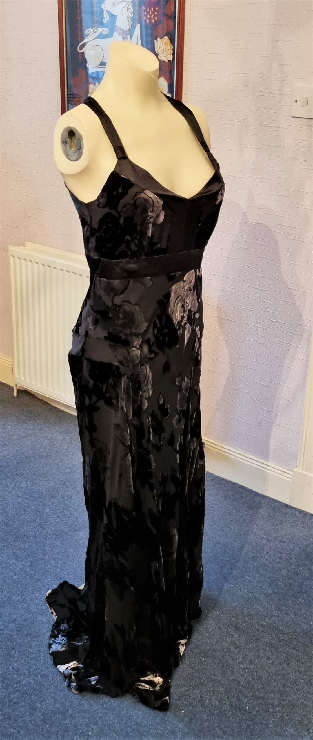 90s Monsoon black silk devore evening gown – The Frockery