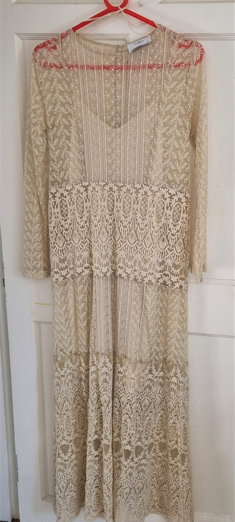 beige lace dress zara Zara boho cream lace tiered maxi dress – The Frockery