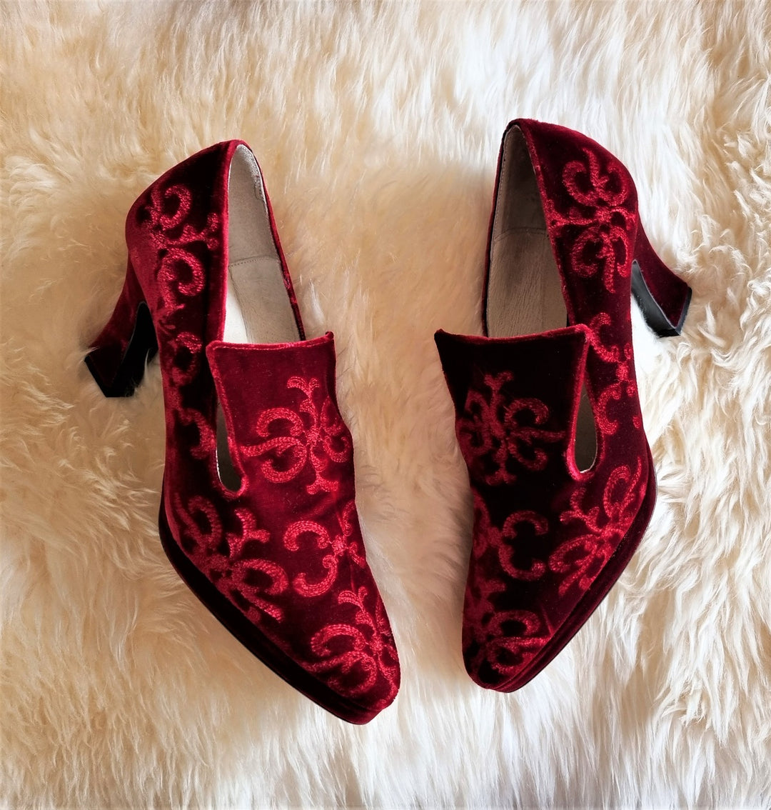 Next embroidered ruby red velvet shoes - Main Image