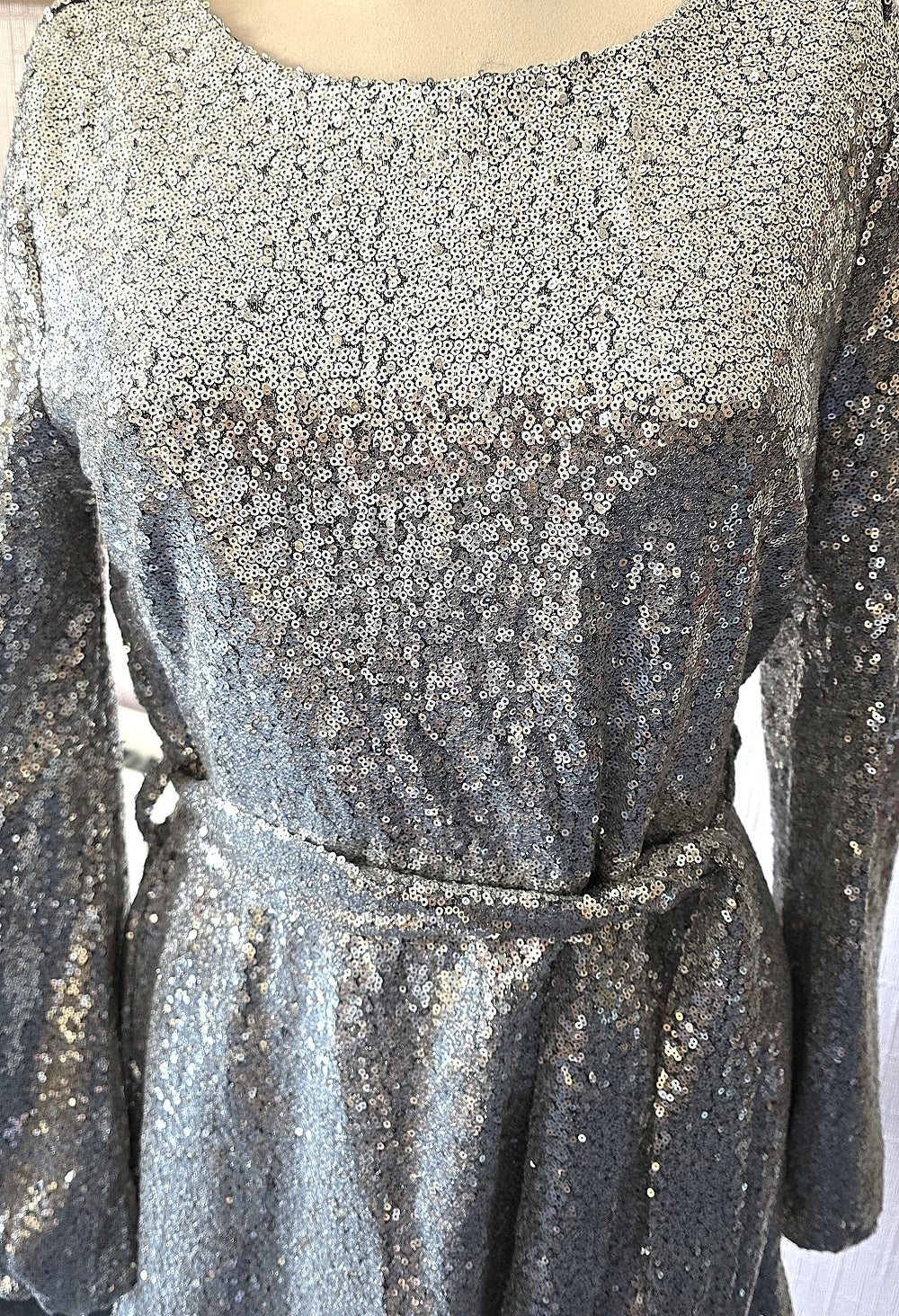 Sequin Skater Dress Silver Aidan Mattox