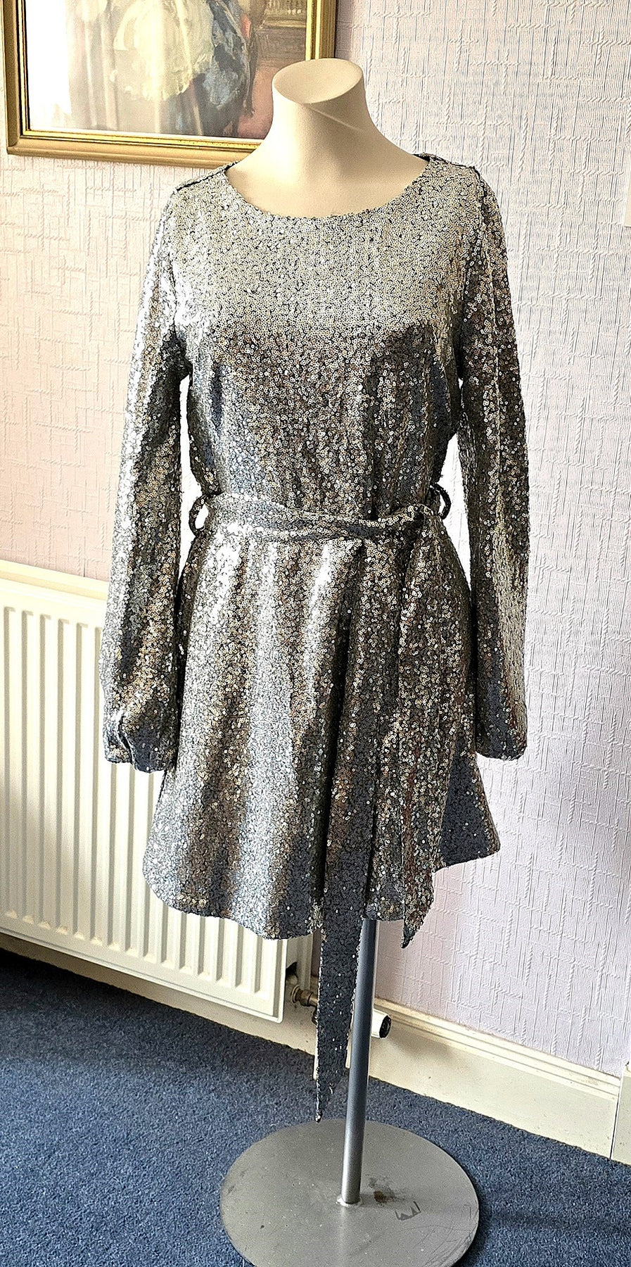 abba sequin dress Costume Hire Silver Abba Costume Deluxe Abba Ladies Costumes Silver Abba Womens Fancy Dress