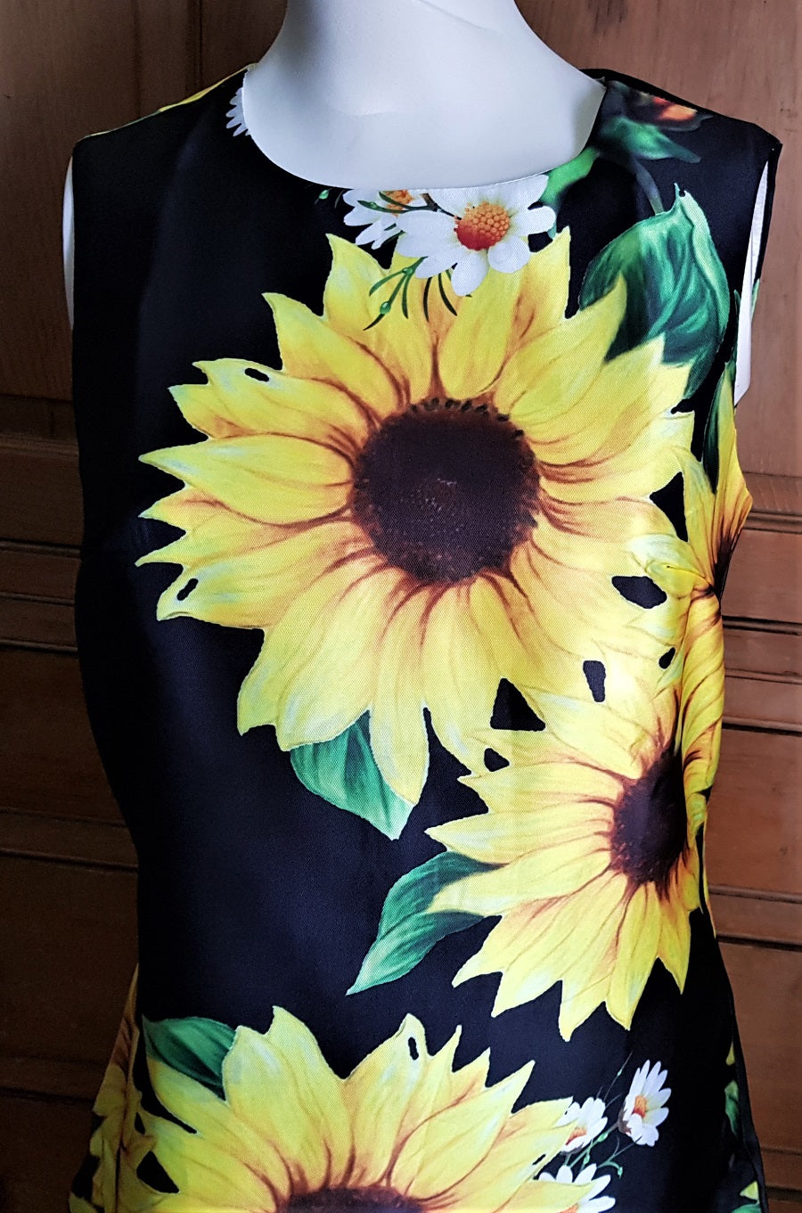 sunflower print yellow and black print dress