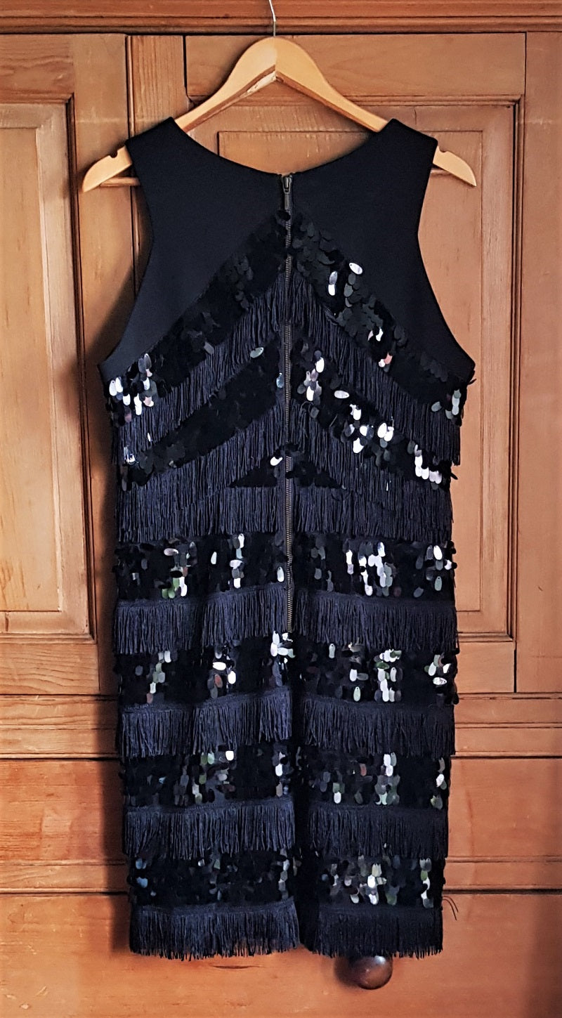 phase eight black sequin dress Phase Eight Black Sequin Cocktail Dress Women's UK 16 Sheath Sparkle Party Mesh 2000s