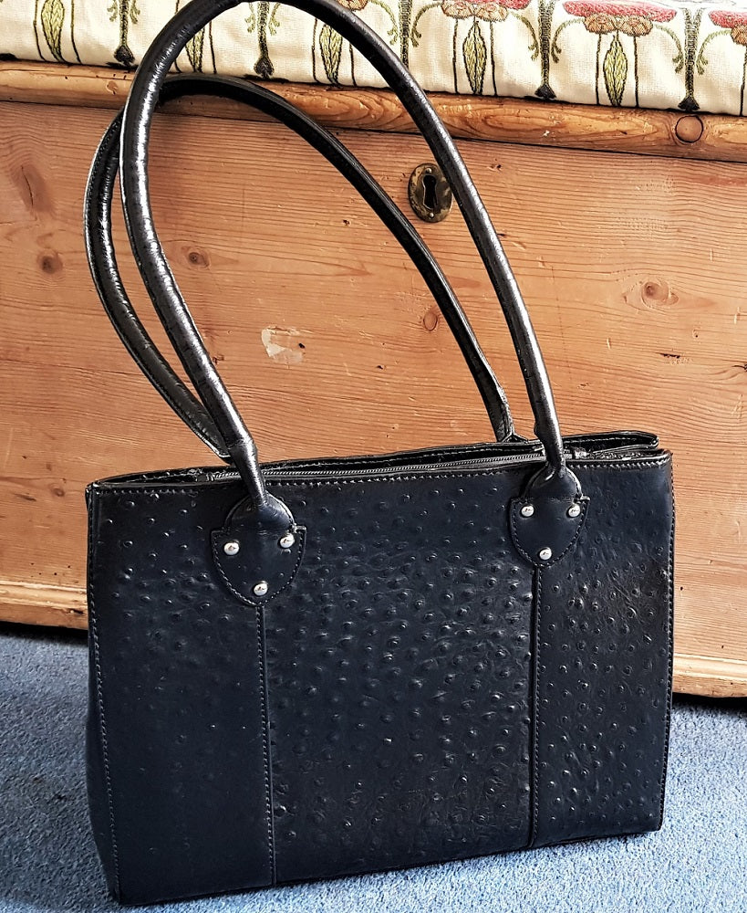 Osprey black ostrich leather tote bag The Frockery