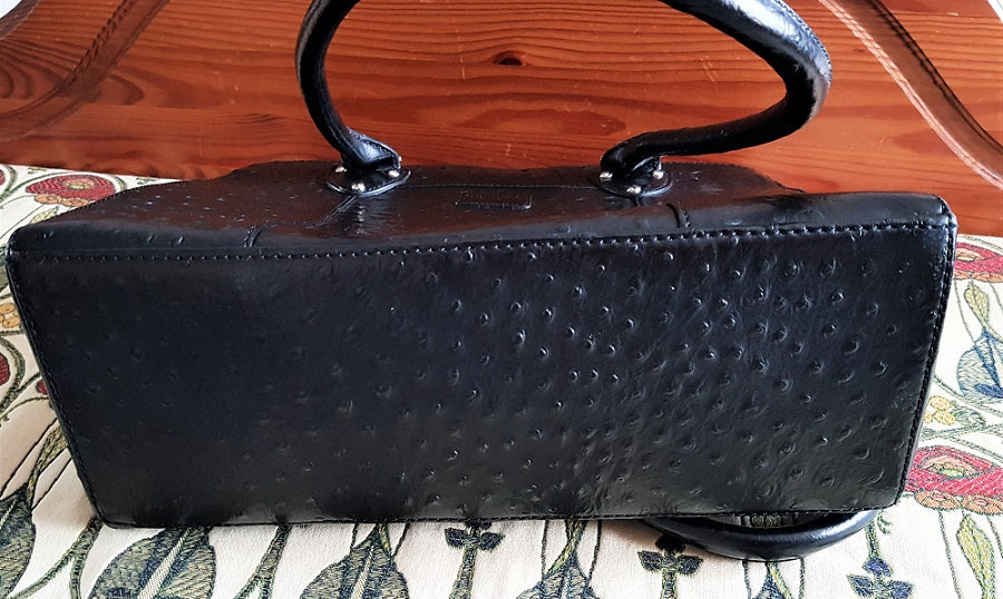 osprey black leather tote bag Osprey black ostrich leather tote bag – The Frockery