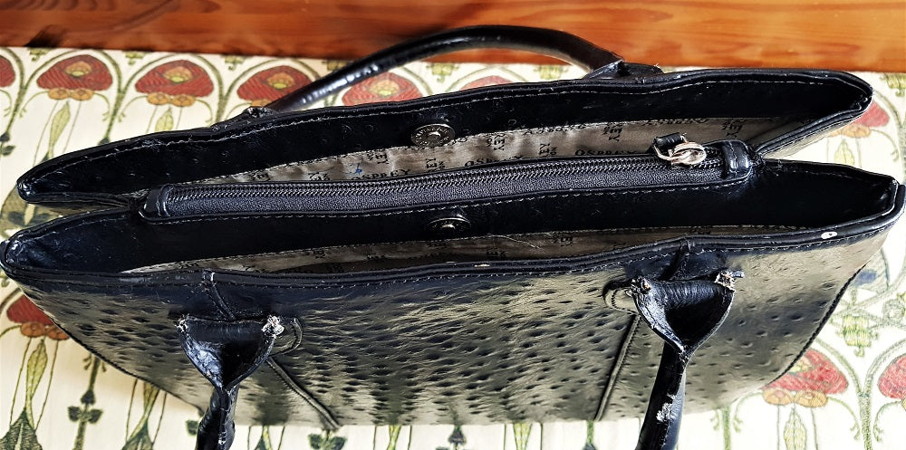 osprey black leather tote bag Osprey black ostrich leather tote bag – The Frockery