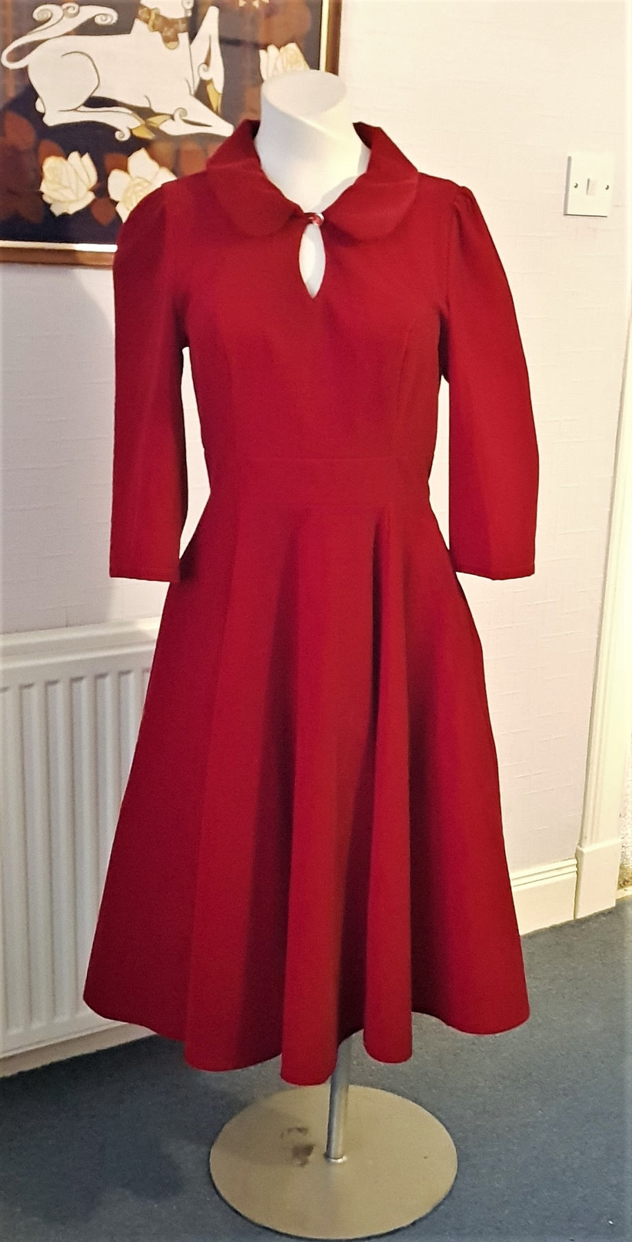hearts and roses red dress Hearts & Roses: Cherry Print Collared Midi Dress. Size 10