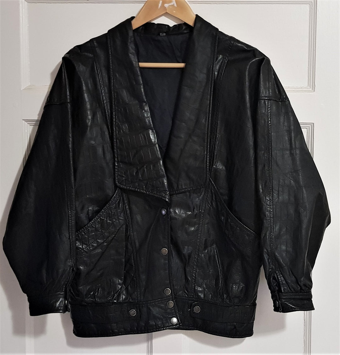 80s vintage black croc leather jacket – The Frockery