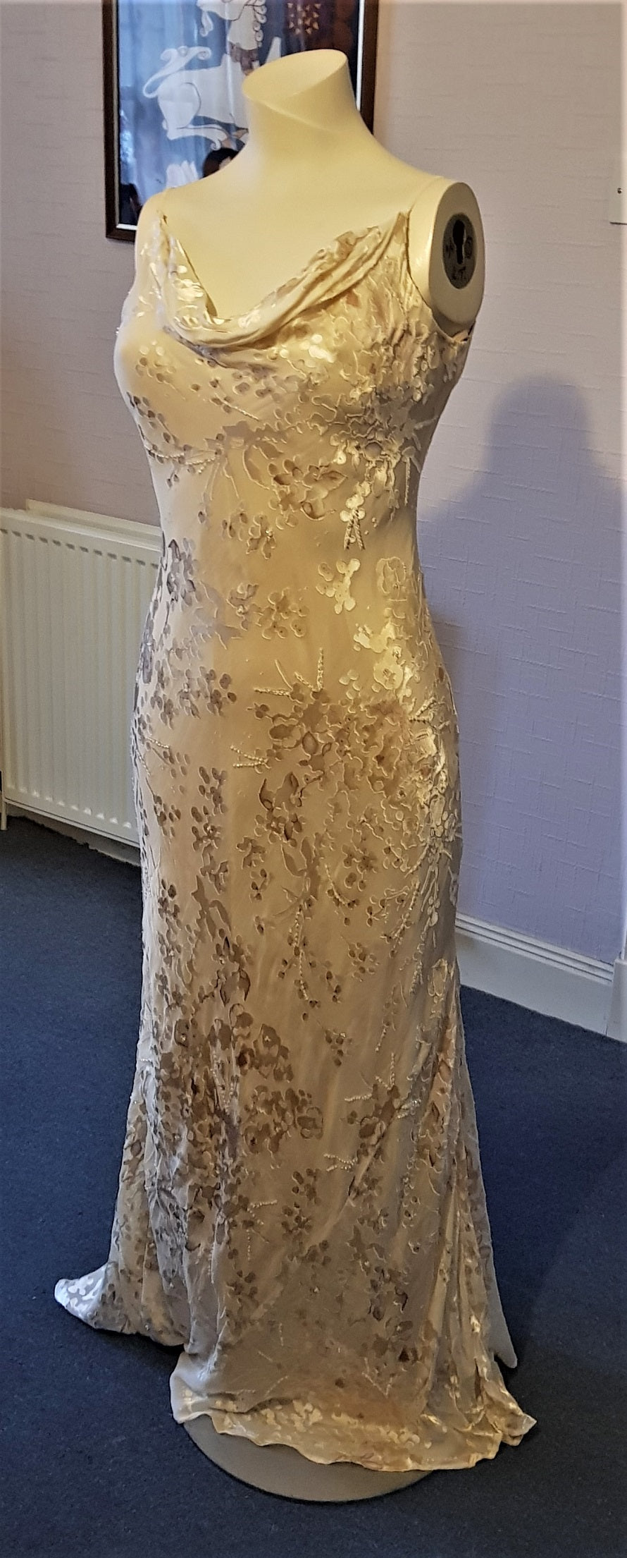 Monsoon ivory cream silk devore evening dress – The Frockery