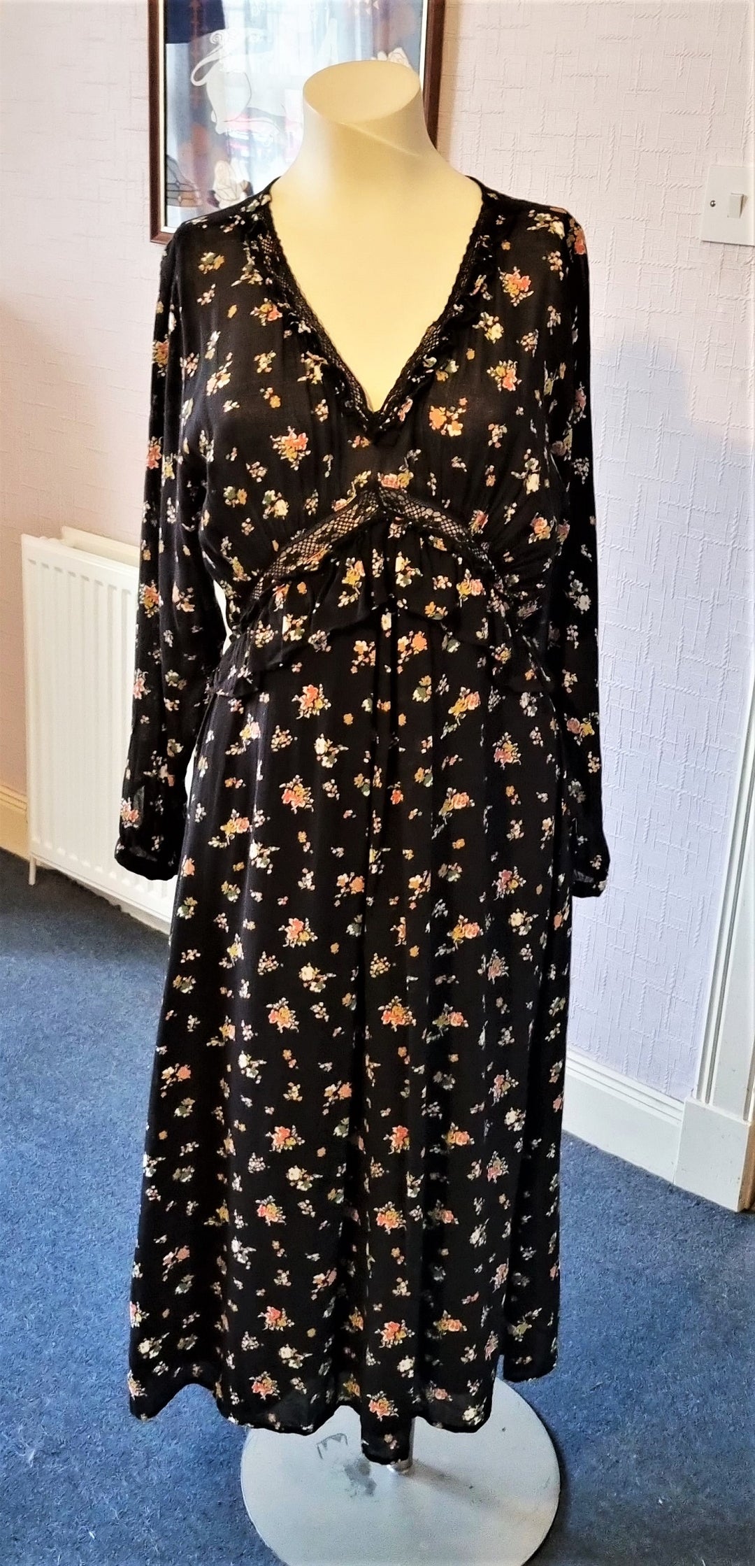 Zara black floral prairie tea dress