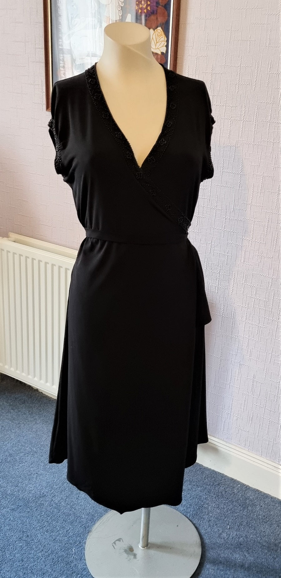 Laura Ashley embellished black wrap dress The Frockery