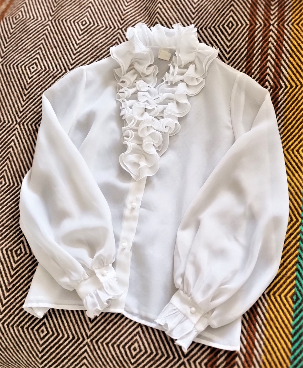 White Ruffle Jabot White Ruffle Blouse Ruffle Hem Blouse Color White RESERVED