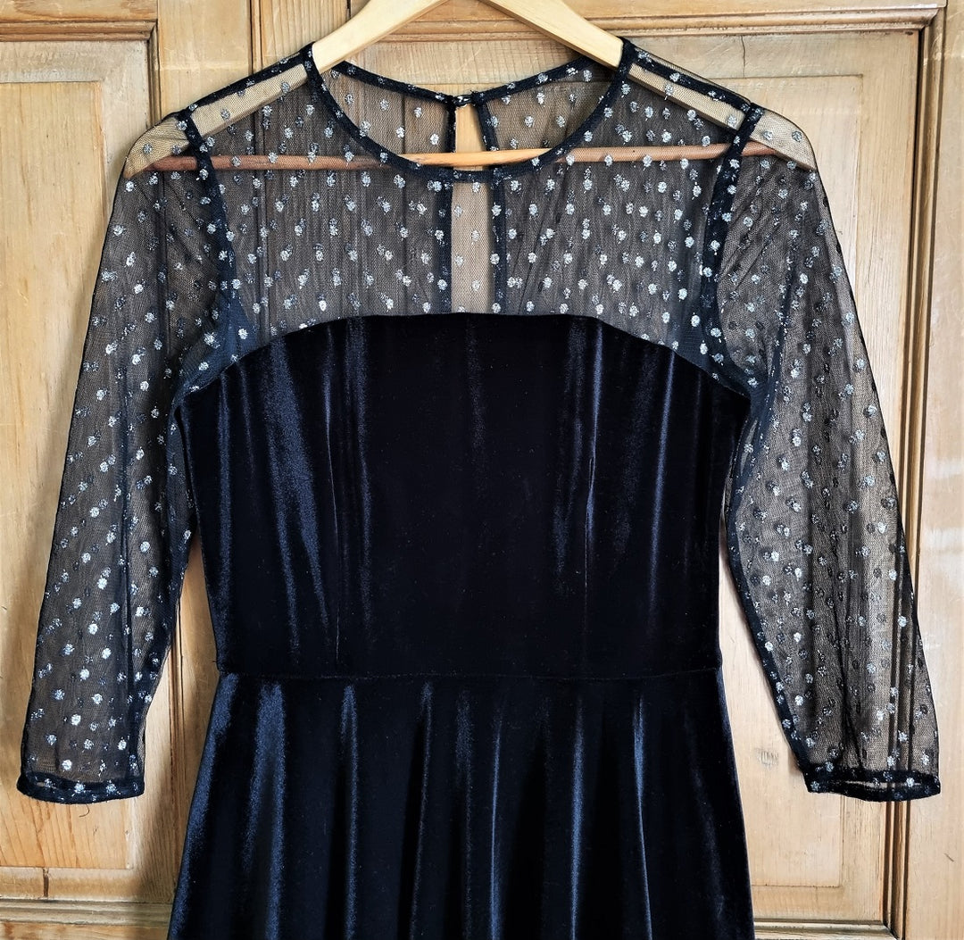 jack wills skater dress Jack Wills black velvet skater dress with sheer yoke – The Frockery
