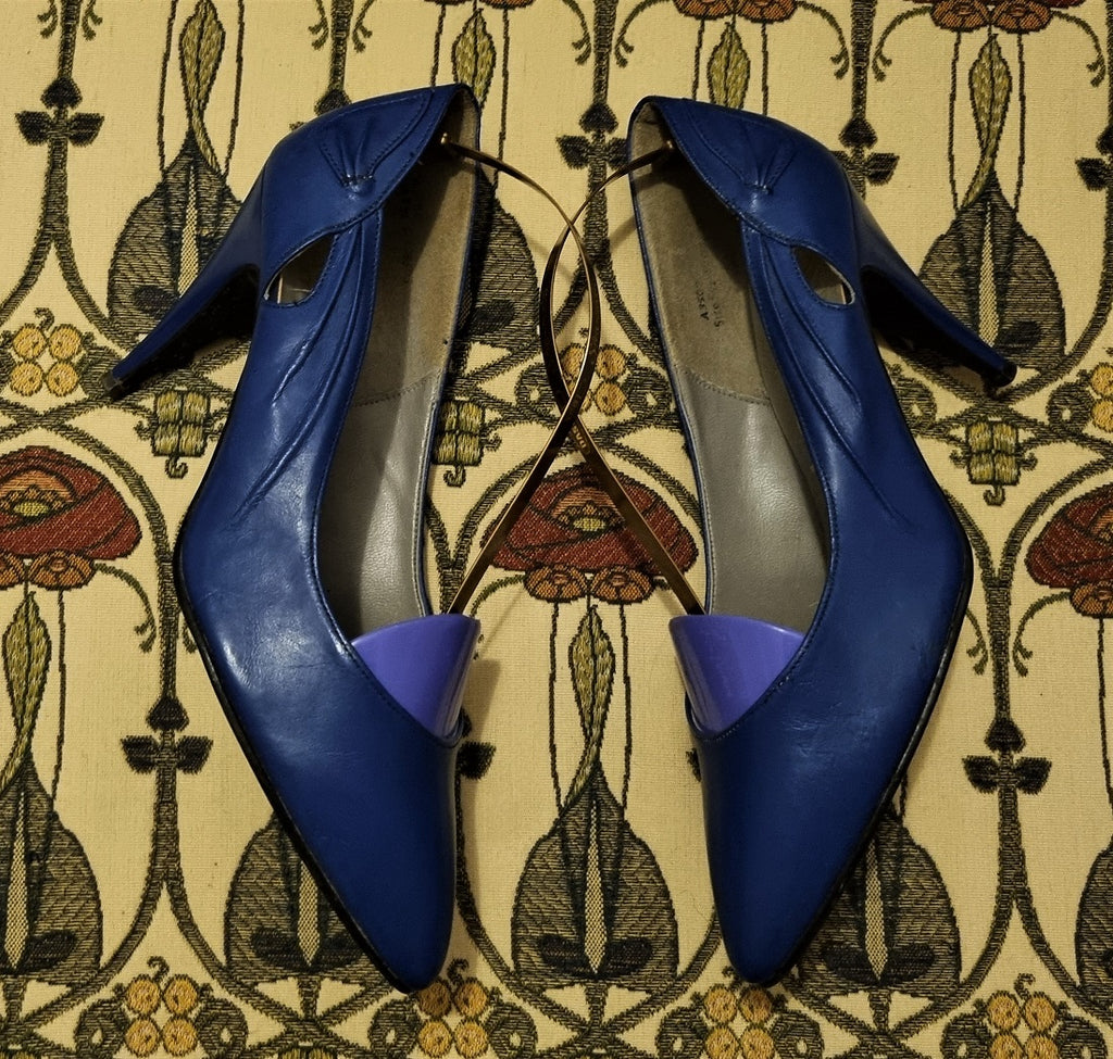 80s vintage Trueform electric blue stilettos with shoe trees The Frockery