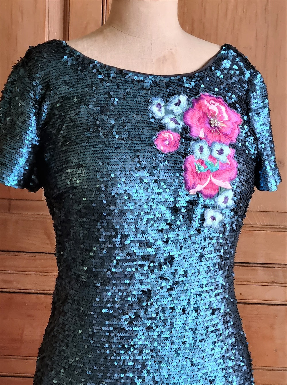 Butterfly turquoise sequinned party dress The Frockery