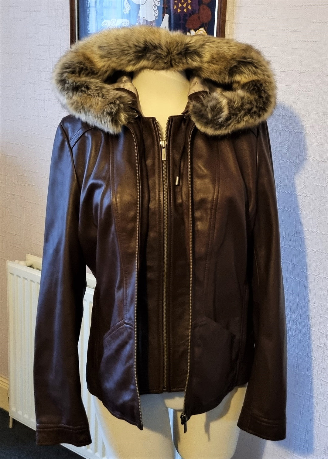 Lakeland Signature brown leather jacket with fur trimmed hood