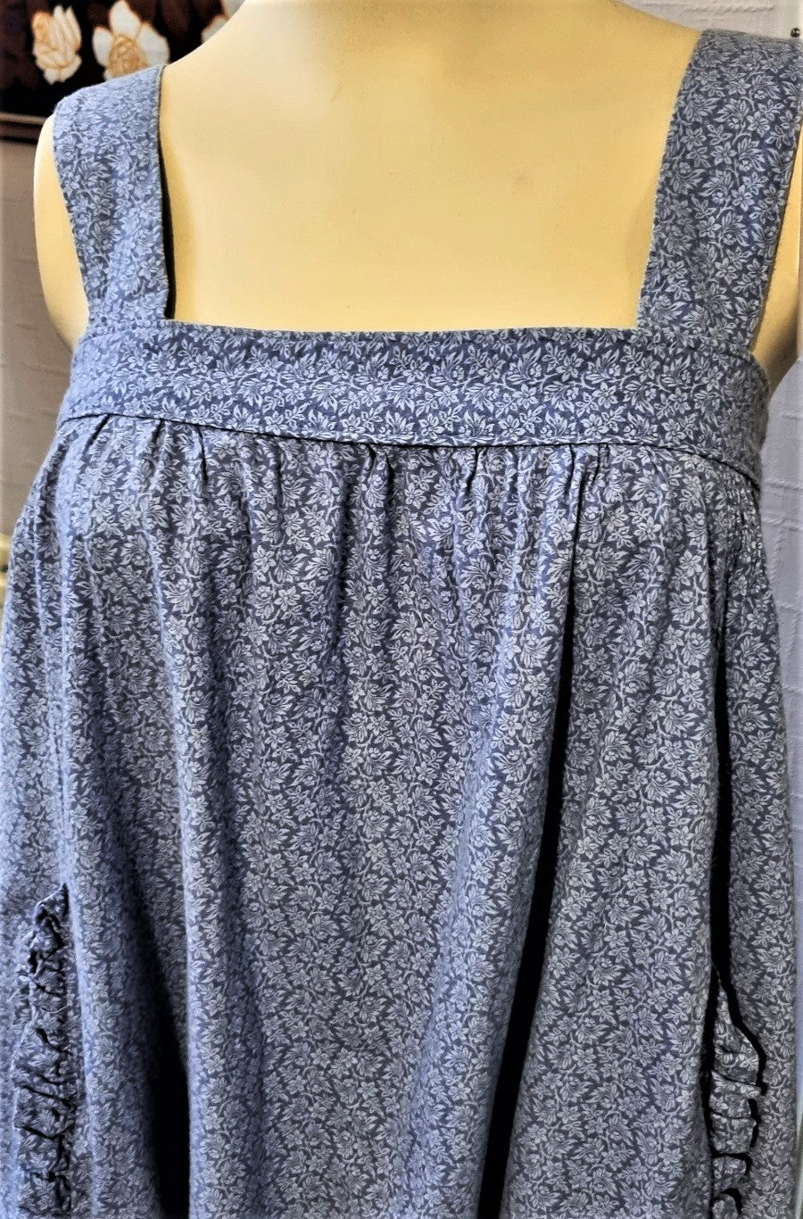 Laura Ashley 70s vintage blue pinafore smock dress The Frockery