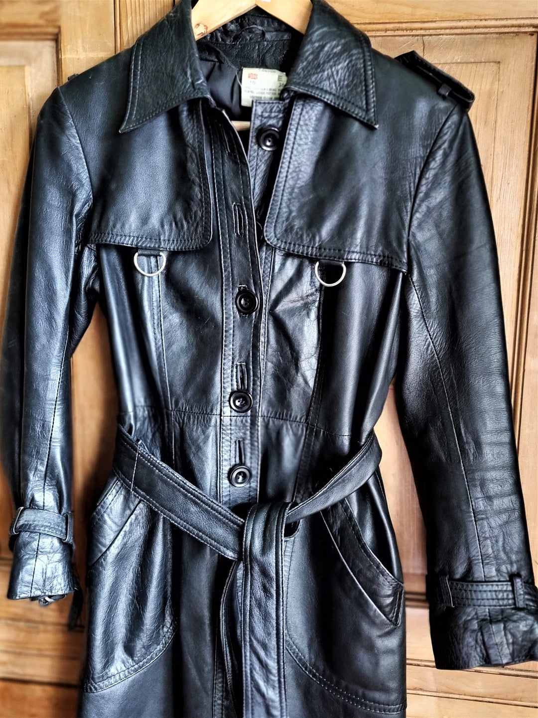 70s vintage black leather trench coat – The Frockery