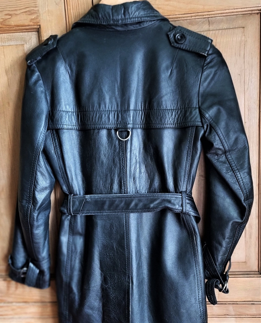 70s vintage black leather trench coat – The Frockery