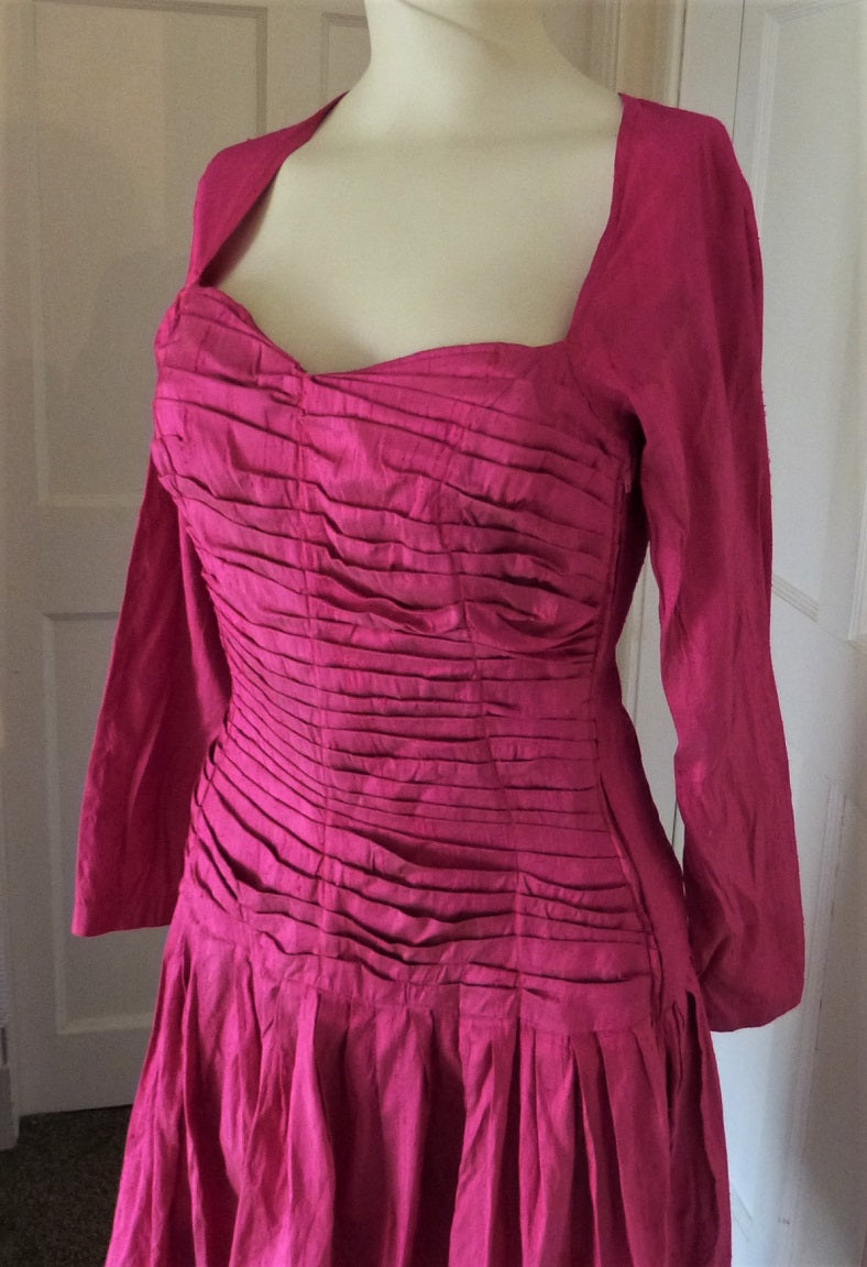 80s Brouhaha fuchsia pink raw silk prom dress