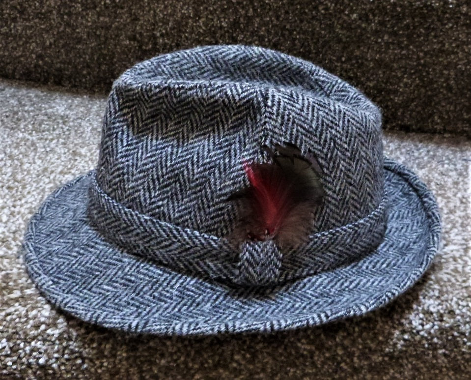 SOLD Harris tweed grey herringbone trilby hat