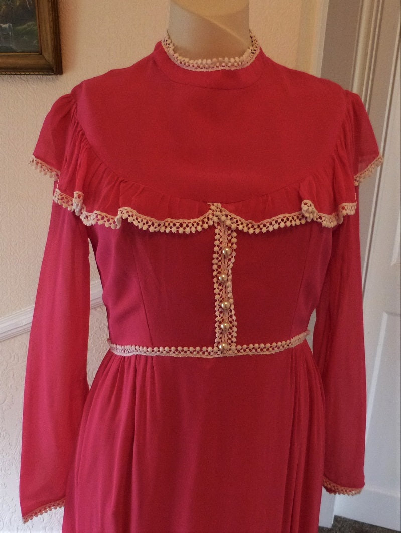 70s Pink Sailor Collar Maxi hot Dress