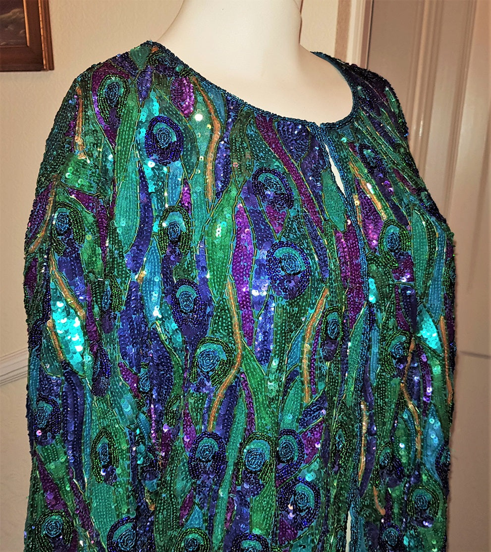 Past Times vintage turquoise sequinned jacket – The Frockery