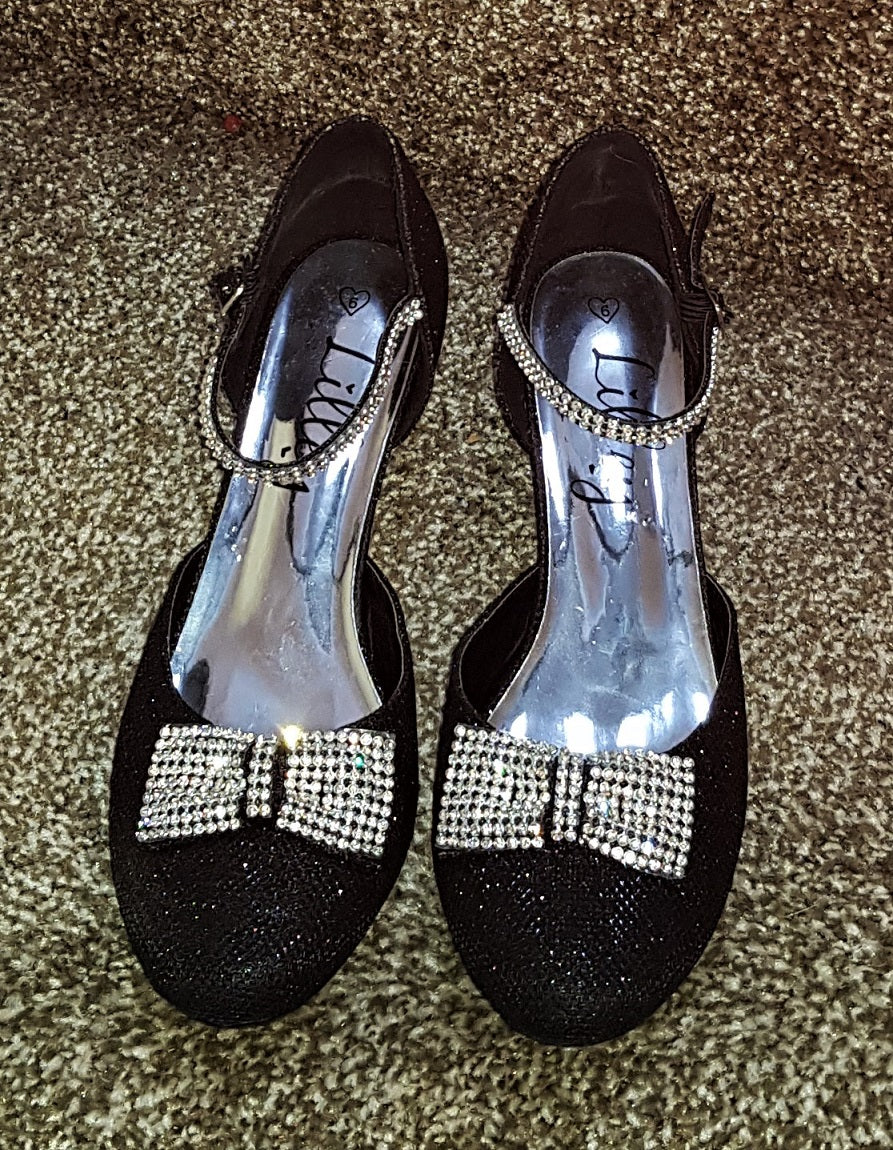 Black and silver rhinestone heels hotsell