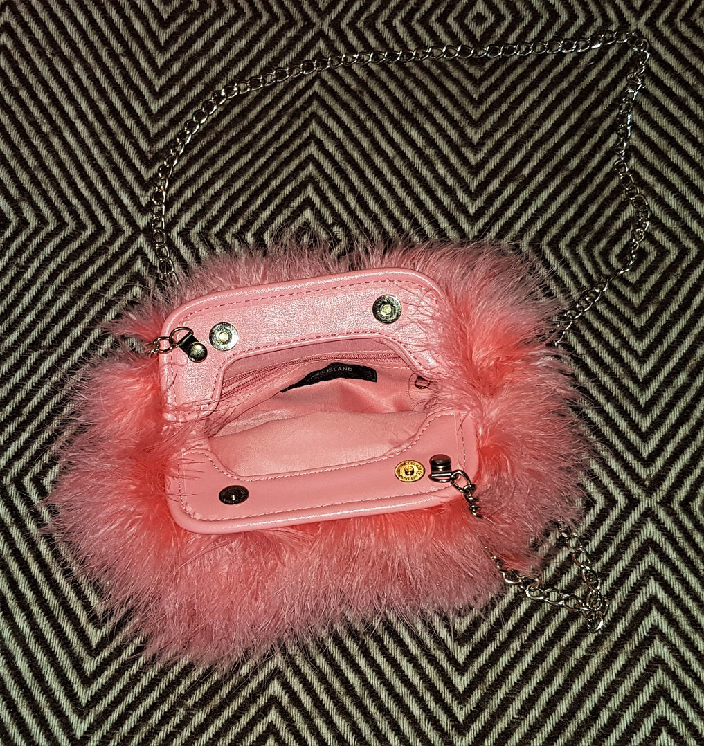 Pink fluffy feather clutch shoulder bag The Frockery