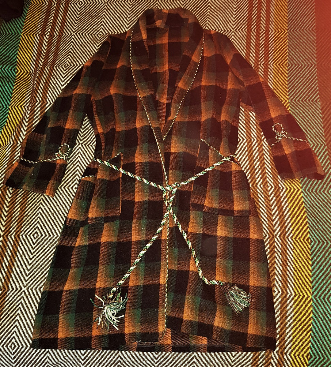 old fashioned wool dressing gown Vintage 1960s Mcgregor Wool Plaid Checked Dressing Gown Robe