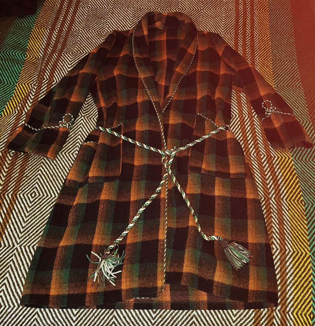 Men's vintage check woollen dressing gown The Frockery Men's vintage check woollen dressing gown The Frockery