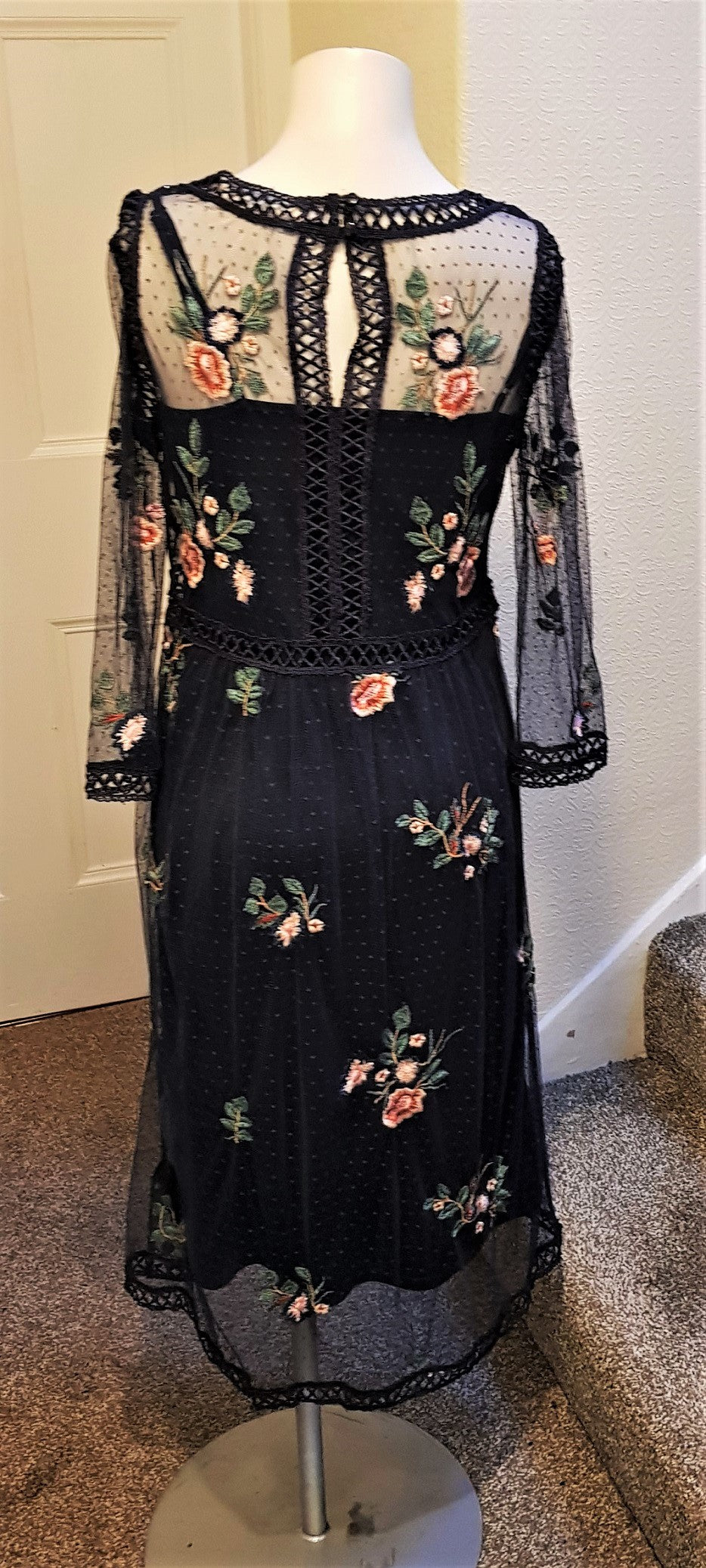 Nine Savannah Miller navy embroidered tea dress The Frockery