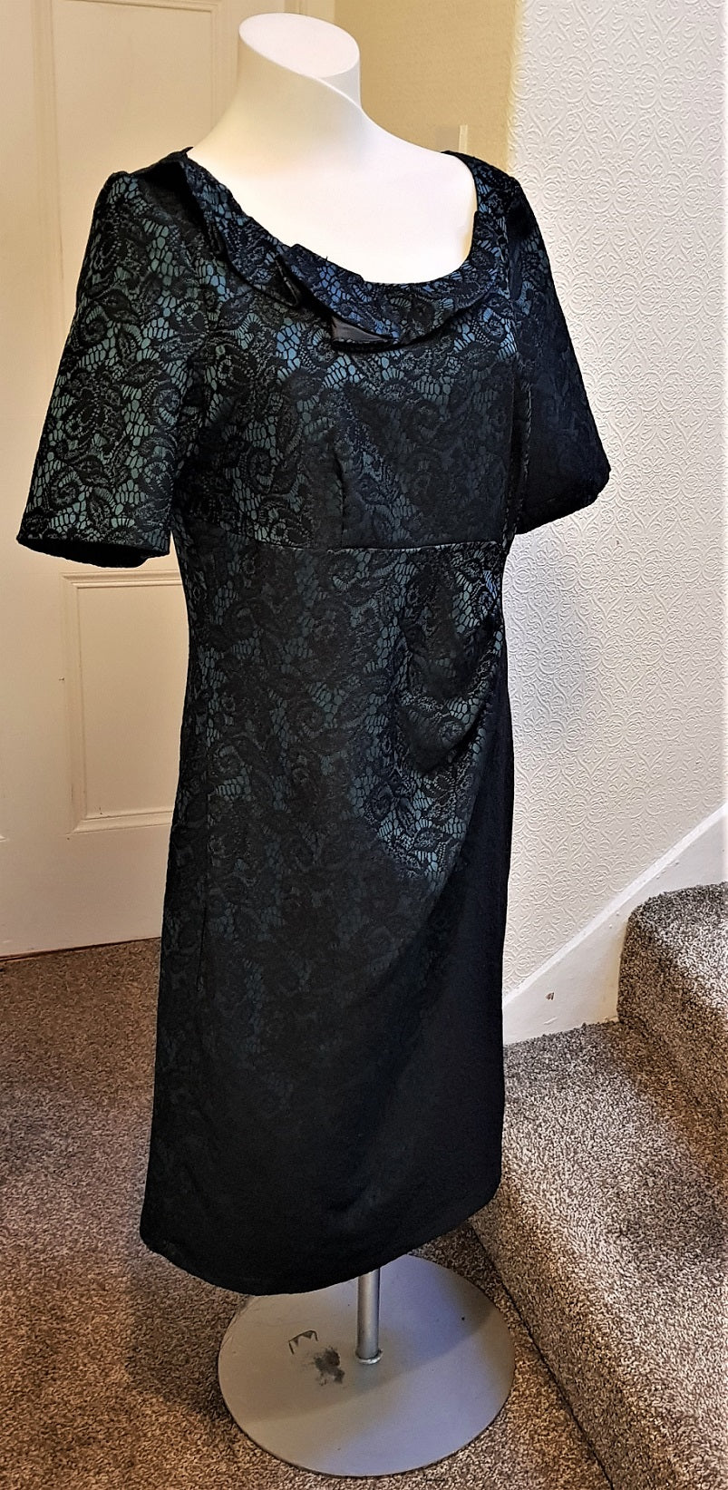 Per Una black lace over teal cocktail dress The Frockery Per Una black lace over teal cocktail dress The Frockery